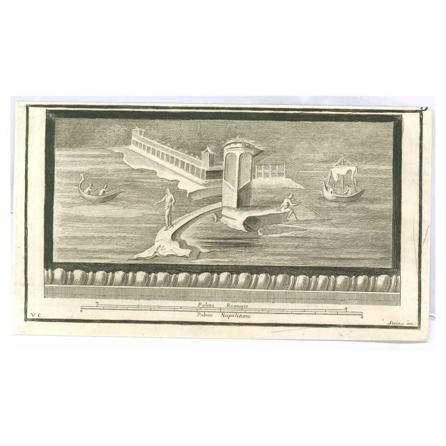 Fernando Strina, Temple Pompeian Fresco, Etching, 18th Century For Sale