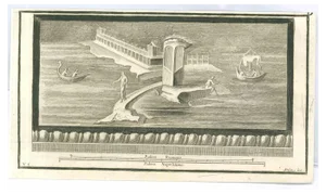 Fernando Strina, Temple Pompeian Fresco, Etching, 18th Century