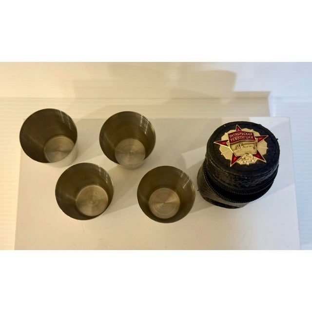 Black Vintage 4-Pc Nesting Vodka Shot Set With October Revolution Case For Sale - Image 8 of 9