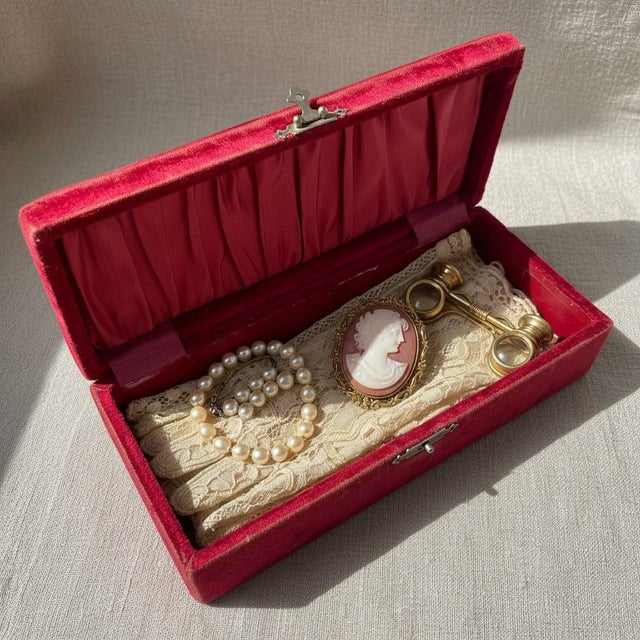 Late 19th Century Antique Victorian Red Velvet Glove Box-Silk Lined-Jewelry Casket-Vanity Box-Case For Sale - Image 5 of 11