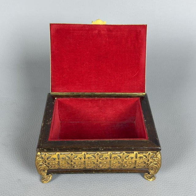 Antique Wooden Jewelry Box with Gilded Brass, 1890s For Sale - Image 5 of 14