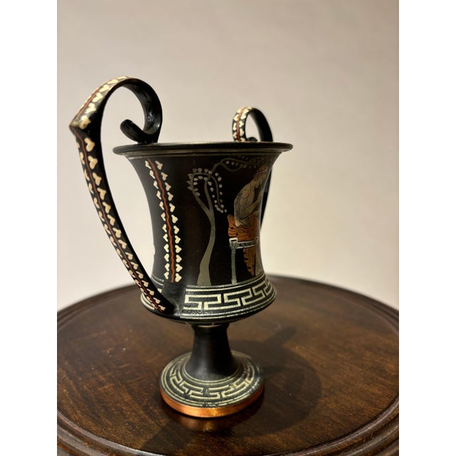 Traditional Ancient Greek Style Hand Painted Kantharos, Drinking Cup With High Handles For Sale - Image 3 of 12