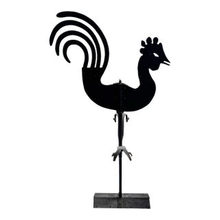 Early 20th Century Primitive Wrought Iron Country Folk Art Figural Rooster Weathervane For Sale