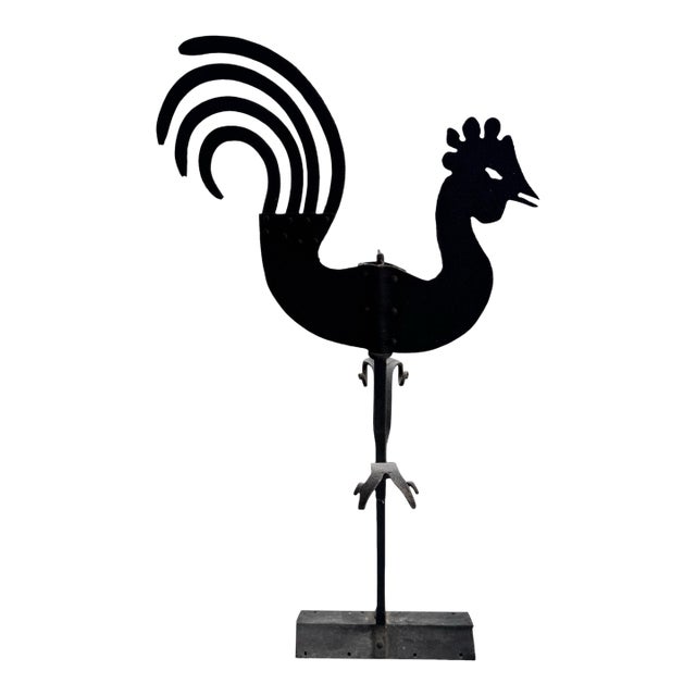 Early 20th Century Primitive Wrought Iron Country Folk Art Figural Rooster Weathervane For Sale