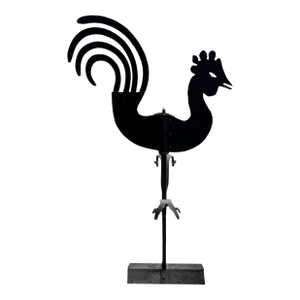 Early 20th Century Primitive Wrought Iron Country Folk Art Figural Rooster Weathervane