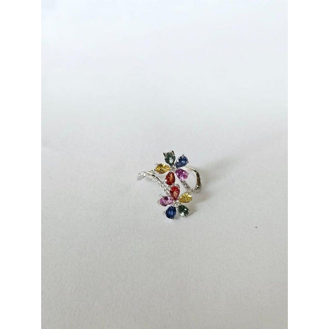 Metal Set in 18k White Gold, Ceylon Multi Sapphires & Diamonds Engagement Ring, Us Size 6.5 For Sale - Image 7 of 11
