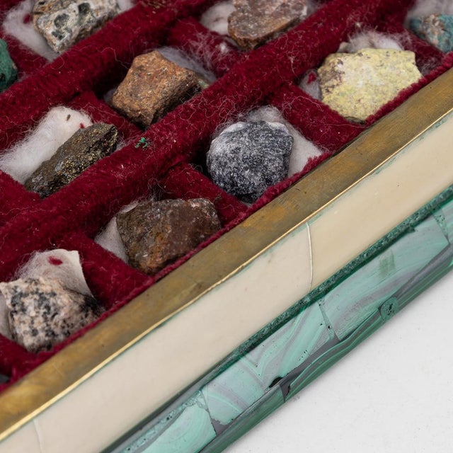 Antique 19th Century Victorian malachite book shaped box with natural mineral samples. When the box is opened it reveales...