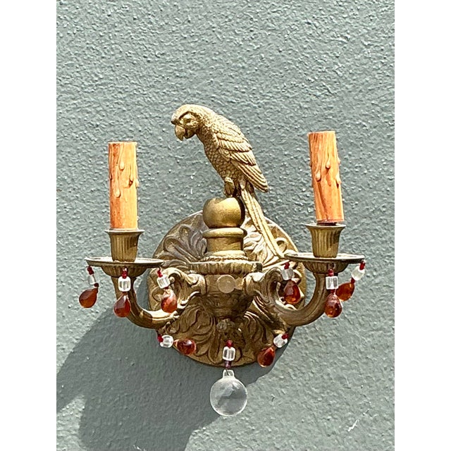 Vintage Brass and Crystal Parrot Sconce For Sale - Image 11 of 12