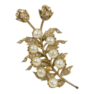 Christian Lacroix Jeweled Pin Brooch, Floral With Pearls