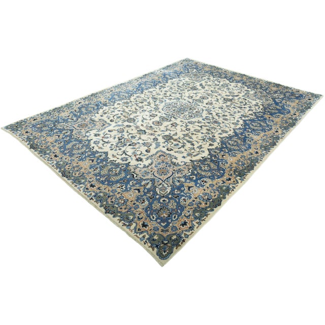 Hand-Knotted Kashan Rug in Cork Wool with Light Floral Design, 1990s, in Flawless conditions. Designed 1990 to 1999