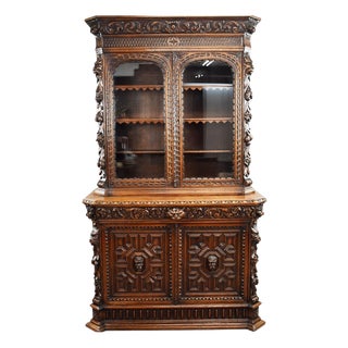 Victorian Carved Oak Bookcase, 1880 For Sale