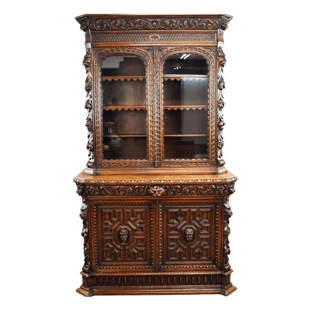 Victorian Carved Oak Bookcase, 1880 For Sale