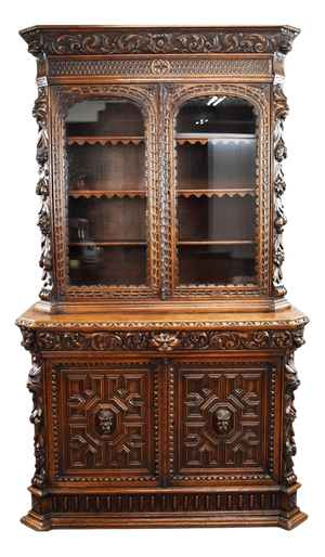 Victorian Carved Oak Bookcase, 1880
