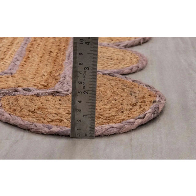Boho Chic Lavender Trim Jute Scallop Braided Handmade Rug 4x6 Ft. For Sale - Image 3 of 7