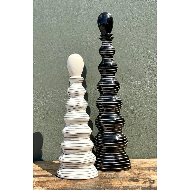Late 20th Century Vintage Tall Striped Studio Pottery Vases - Set of 2 For Sale - Image 5 of 12