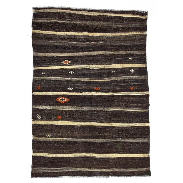 Textile Vintage Striped Brown Kilim Rug-6'2'x9" For Sale - Image 7 of 7