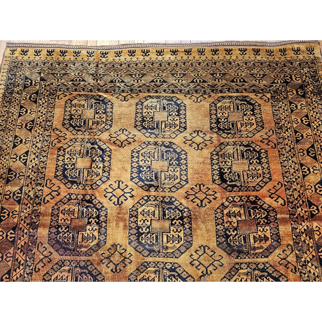 Vintage Afghan Ersari Rug, Hand-Knotted Wool, Allover Geometric Design, Camelhair & Navy, 9’ X 13’ For Sale - Image 11 of 16