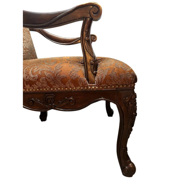 1990s 1990s Rachlin Classics European Revival Damask Upholstered Accent Chair For Sale - Image 5 of 11