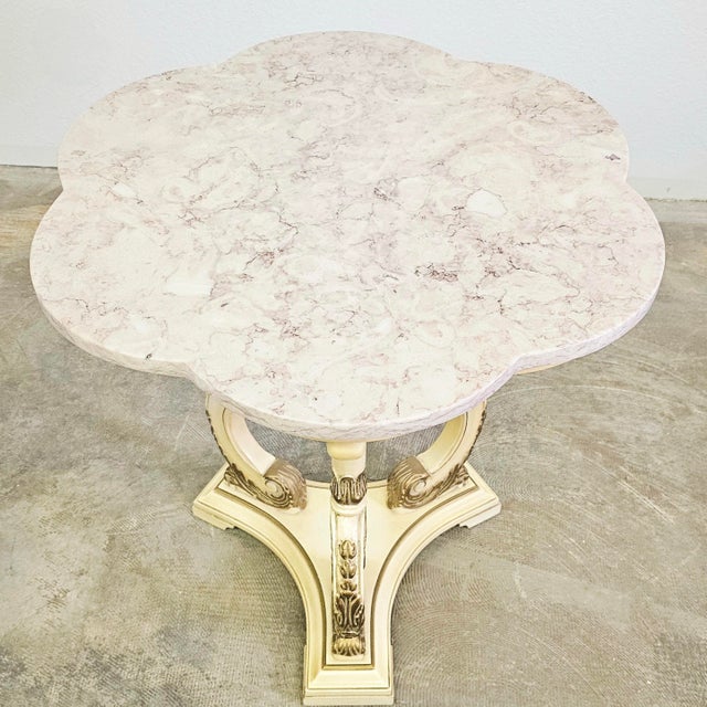 Italian Rococo Style Cream and Gilt Accent Table With Pink Marble Top, 1960s For Sale - Image 4 of 11