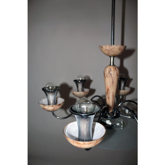 Beige Art Deco Chandelier in Chrome, 1930s For Sale - Image 8 of 18
