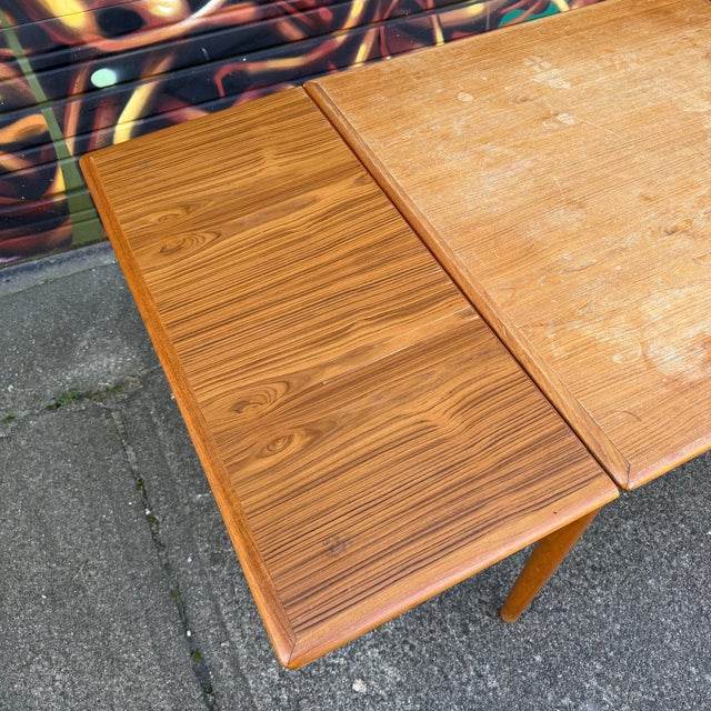 Wood Square Teak Dining Table With 2 Leaves For Sale - Image 7 of 12
