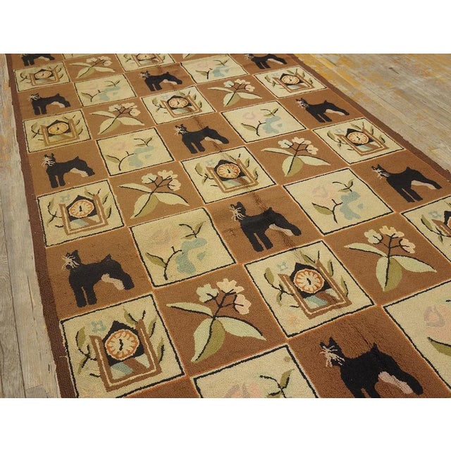 1970s Brown Vintage Animal Design Folk Art American Hooked Carpet Wool Rug For Sale - Image 4 of 12