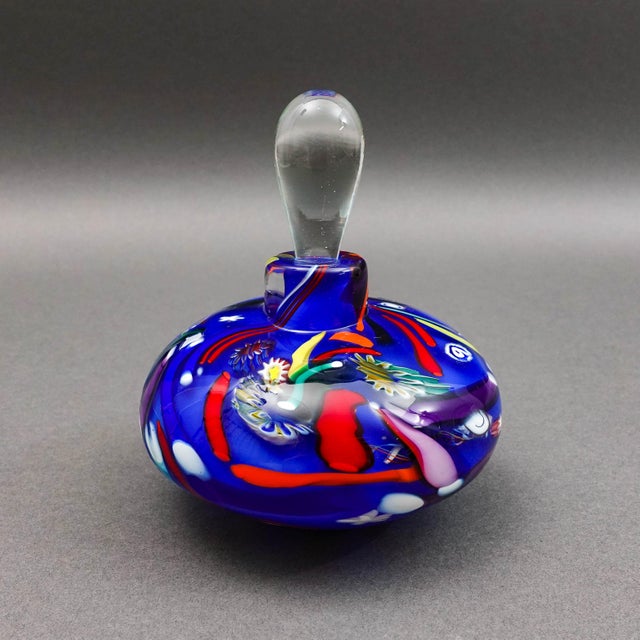 Mid-Century Modern Bruce Fruend Signed Millefiori Hand Blown Art Glass Perfume Bottle With Dauber For Sale - Image 3 of 8