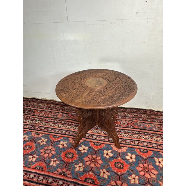 American Late 20th Century Ornately Carved Wooden Collapsible Table For Sale - Image 3 of 8