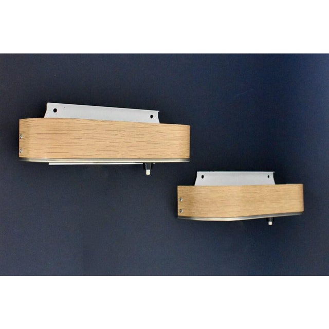 Mid-Century Modern Mid 20th Century Mid Century Modern Scandinavian Wall Sconces Faux Wood - a Pair For Sale - Image 3 of 10
