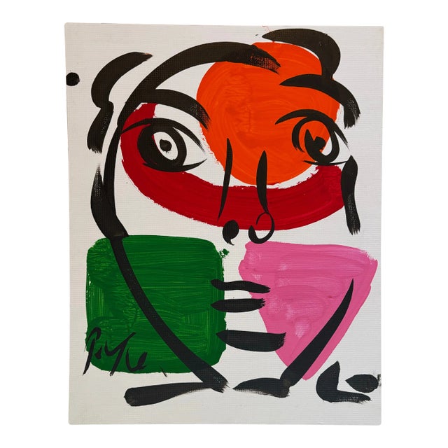 Abstract Geometric Portrait Painting on Canvas, Peter Keil For Sale