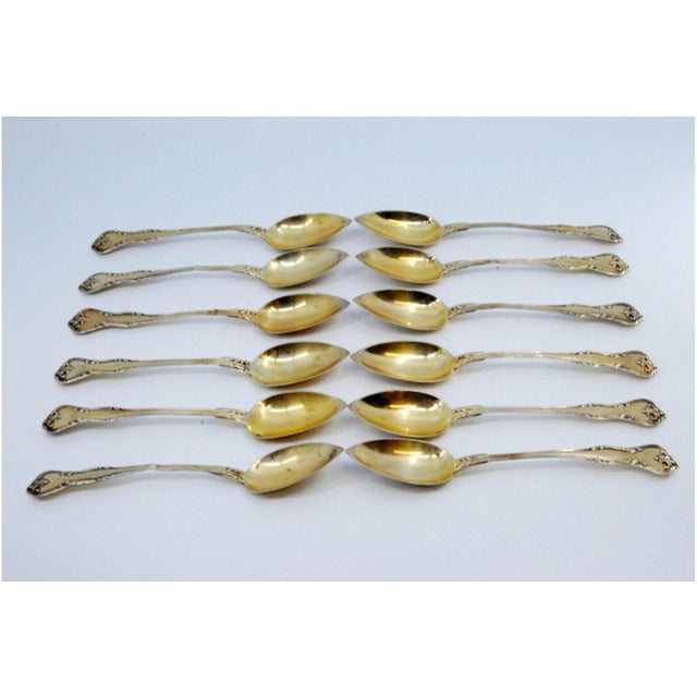 Silver-Gilded Teaspoons with Shell Spouts and Embossed Handles, Set of 12, in Very Good conditions. Designed before 1890...