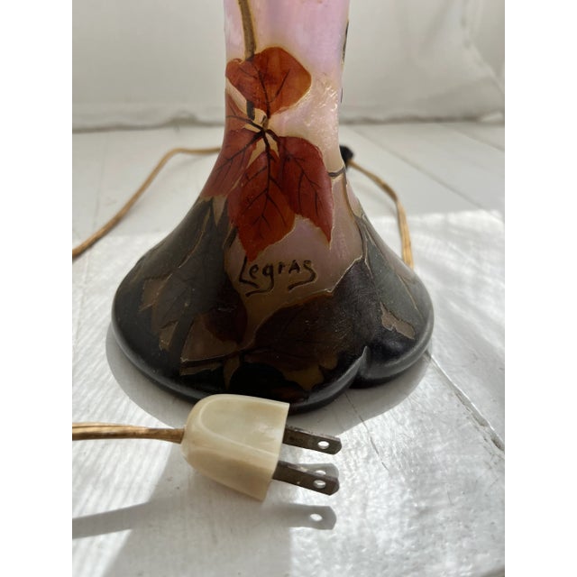 Early 20th Century Legras France Large Art Nouveau Table Lamp in Art Glass, Early 20th Century For Sale - Image 5 of 8