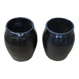 Hand Glazed Black Flower Pot - a Pair