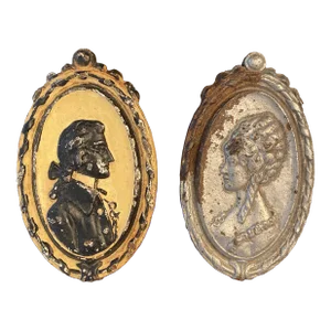 1920s Waverly Studios Cast Iron Hand Painted Curtain Tie Backs - Set of 2