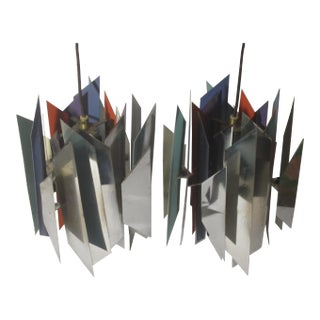 1960s Henningsen for Lyfa "Tivoli" Chrome & Color Pendant Lights - a Pair For Sale