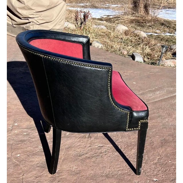 Mid-Century Modern Mid-Century Red and Black Leather Wood Club Chair For Sale - Image 3 of 9