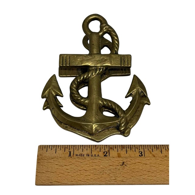 Metal Solid Vintage Brass Ship Anchor Door Knocker — Nautical 4” Tall For Sale - Image 7 of 12