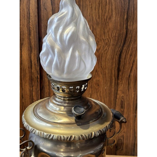 Antique Brass Samovar Oil Lamp For Sale - Image 3 of 9