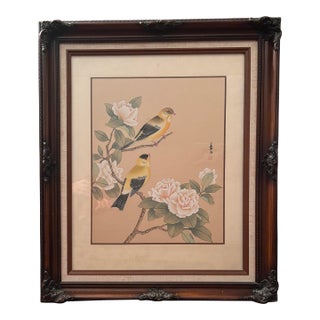 Mid 20th Century School of Tientsin: Original Watercolor on Silk “Goldfinches I” China For Sale