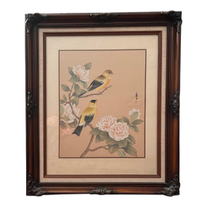 Mid 20th Century School of Tientsin: Original Watercolor on Silk “Goldfinches I” China