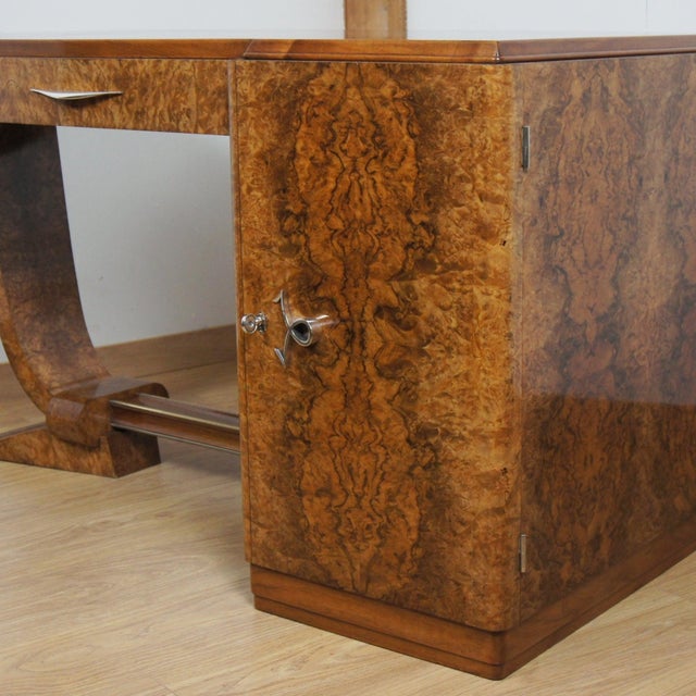 Art Deco Burr Walnut Desk by F.Pigeon of Paris, 1920s For Sale - Image 3 of 11