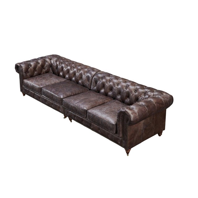 Century Chesterfield Sofa - Dark Brown Leather - 118" For Sale - Image 10 of 15