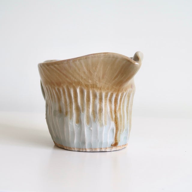 Ceramic Handmade Small Studio Ceramic Pitcher With Textural Drip Glaze in Organic Earth Tones For Sale - Image 7 of 13