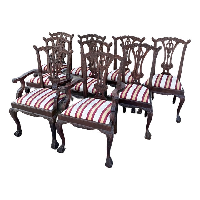 Vintage Chippendale Style Ball in Claw Dining Chairs - Set of 9 For Sale