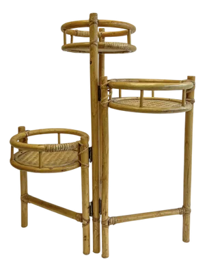 Vintage Foldable Bamboo and Rattan Plant Stand, 1980s
