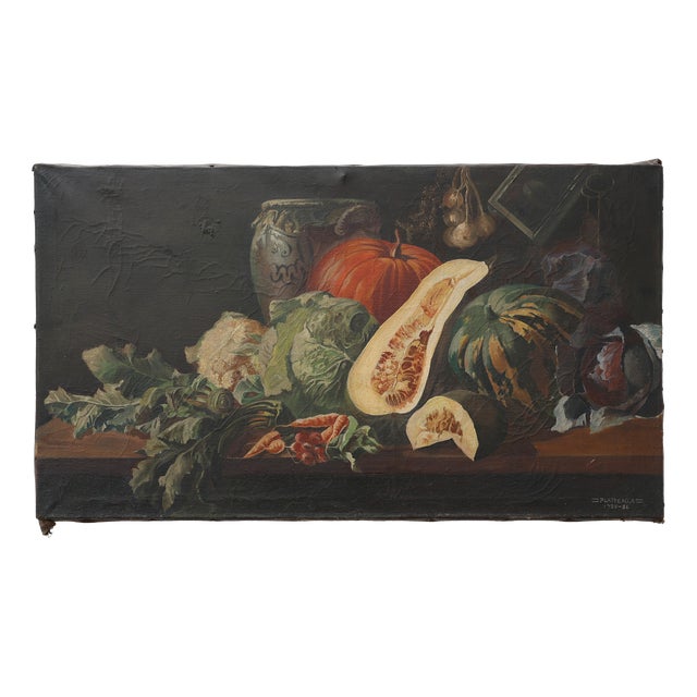 A. Platteau, Still Life with Vegetables and Pottery, 1920s, Oil on Canvas For Sale