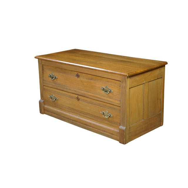 Victorian Antique Victorian Oak Two Drawer Lowboy Dresser Blanket Chest Tv Console Bench 43" For Sale - Image 3 of 17