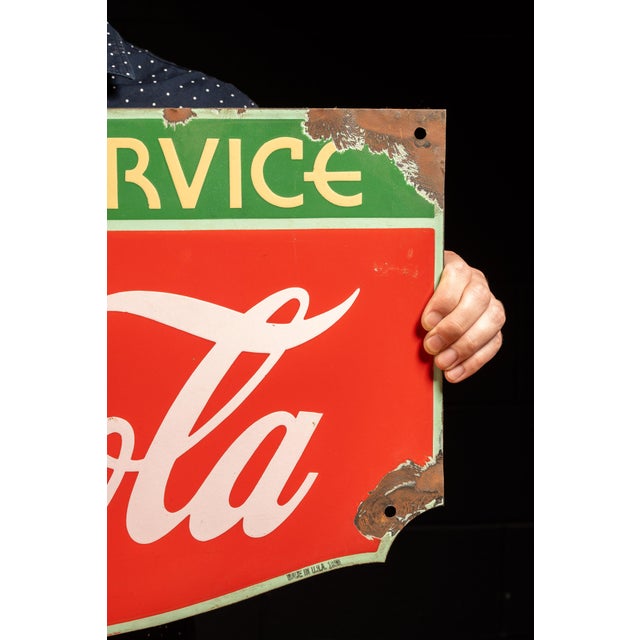 1930s 1938 Coca Cola Fountain Service Porcelain Sign For Sale - Image 5 of 8