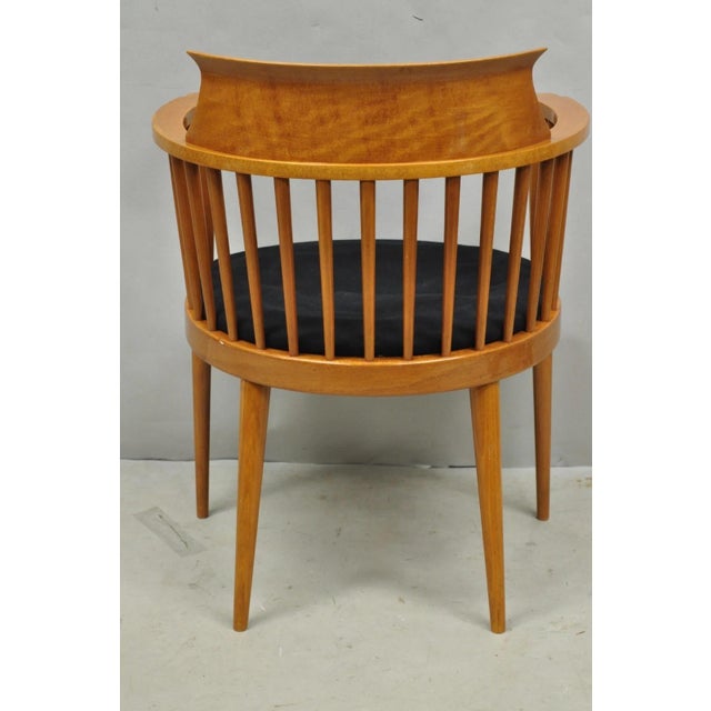 Vintage Postmodern Maple Wood Spindle Barrel Back Tapered Leg Lounge Arm Chair For Sale - Image 10 of 12