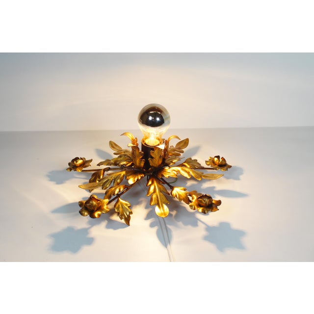 Metal Gilded Floral Flush Mount Light, 1960s For Sale - Image 7 of 8